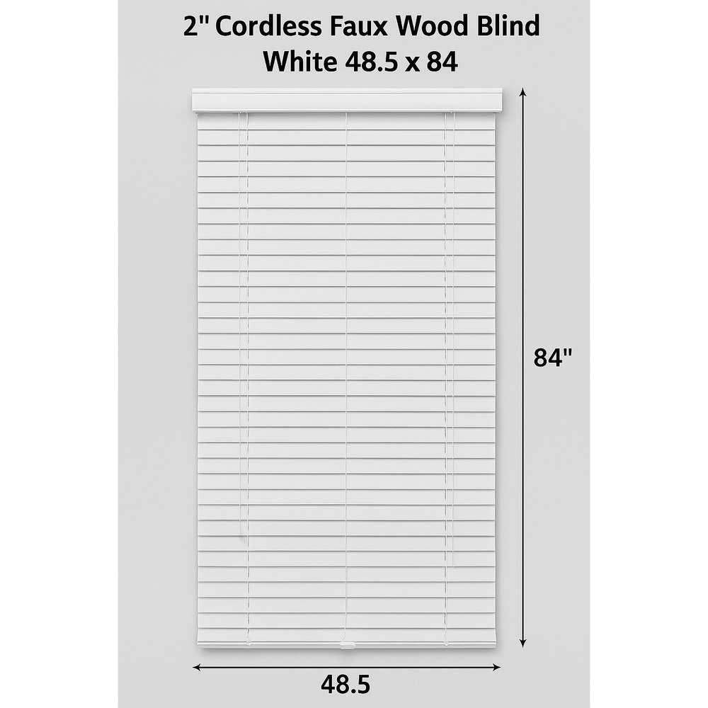 2" Cordless Faux Wood Blind – White, 48.5 x 84 – New in Box